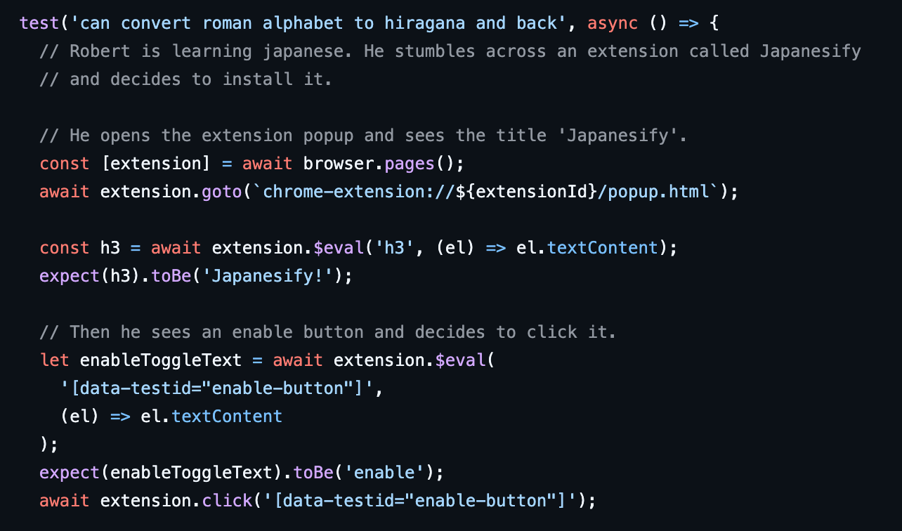 Screenshot of functional tests